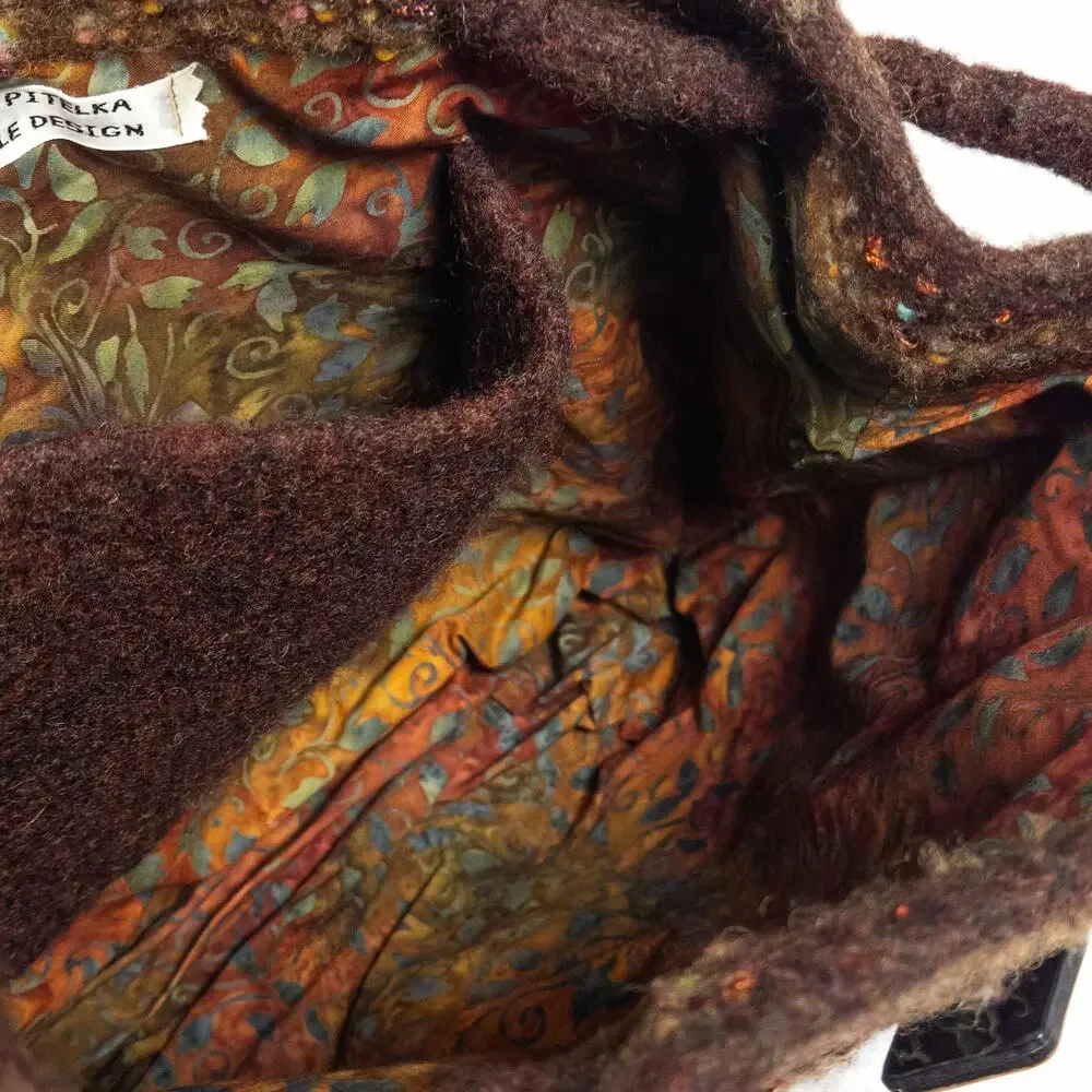 Sandi Pitelka Large Brown Knit Bag Artisan Textured Maximalist Boho